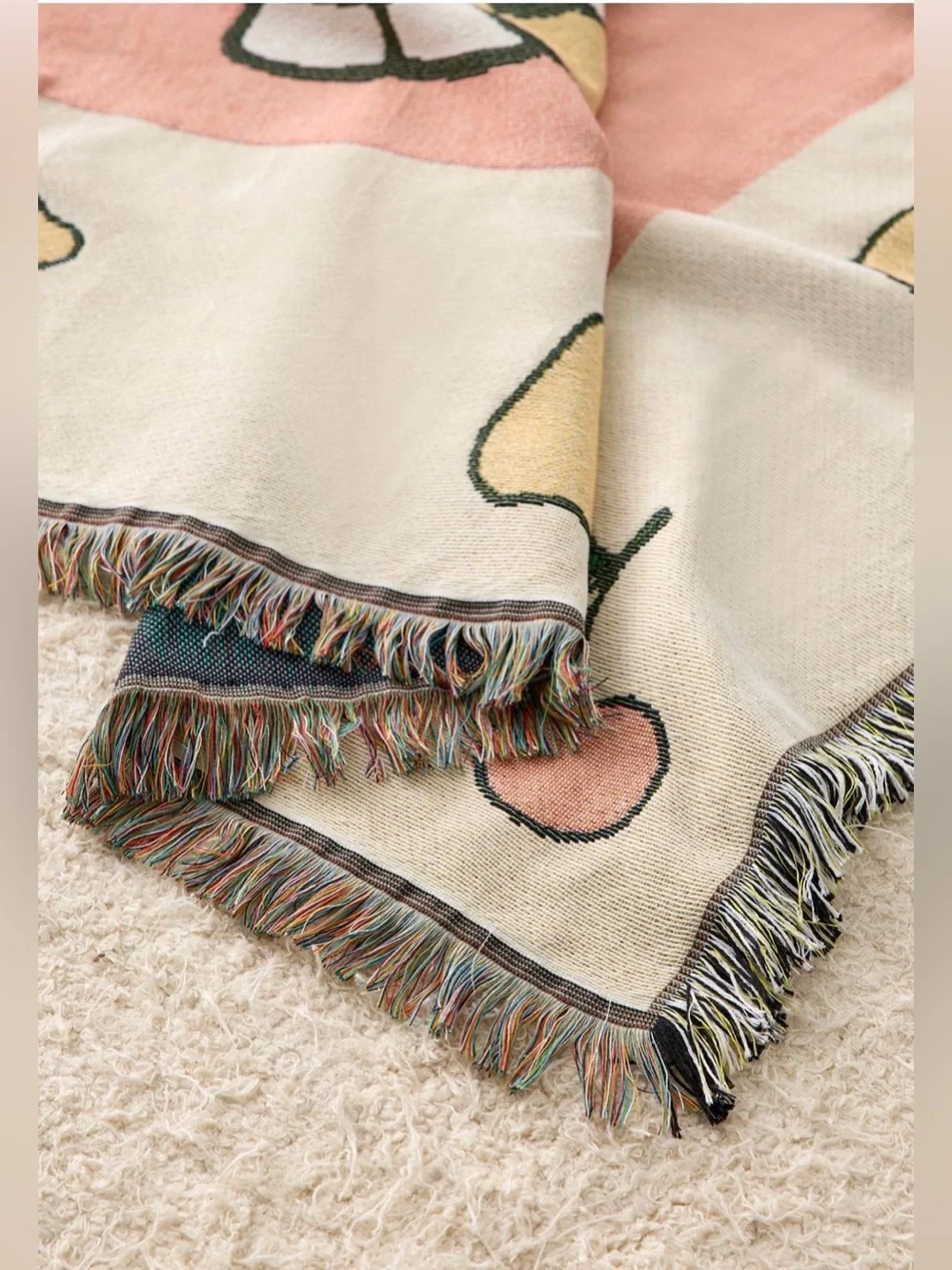 miffy Cream and Pink Bunny Fruit Throw Blanket NEW NWT